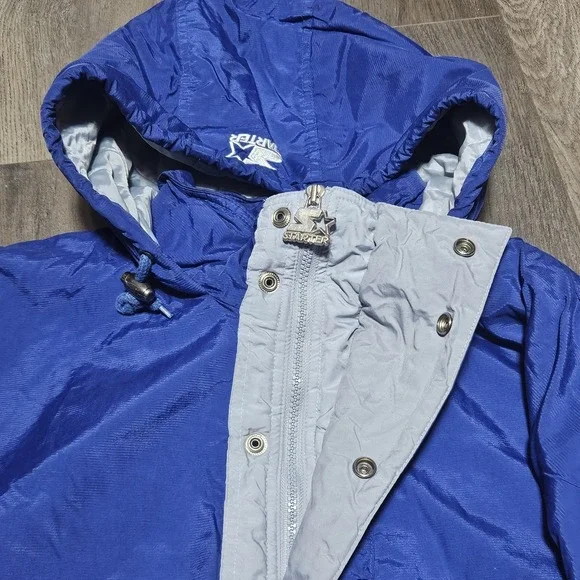 Vintage 90s Starter NFL Dallas Cowboys 1/2 Zip Pullover Hooded Jacket Quilted M